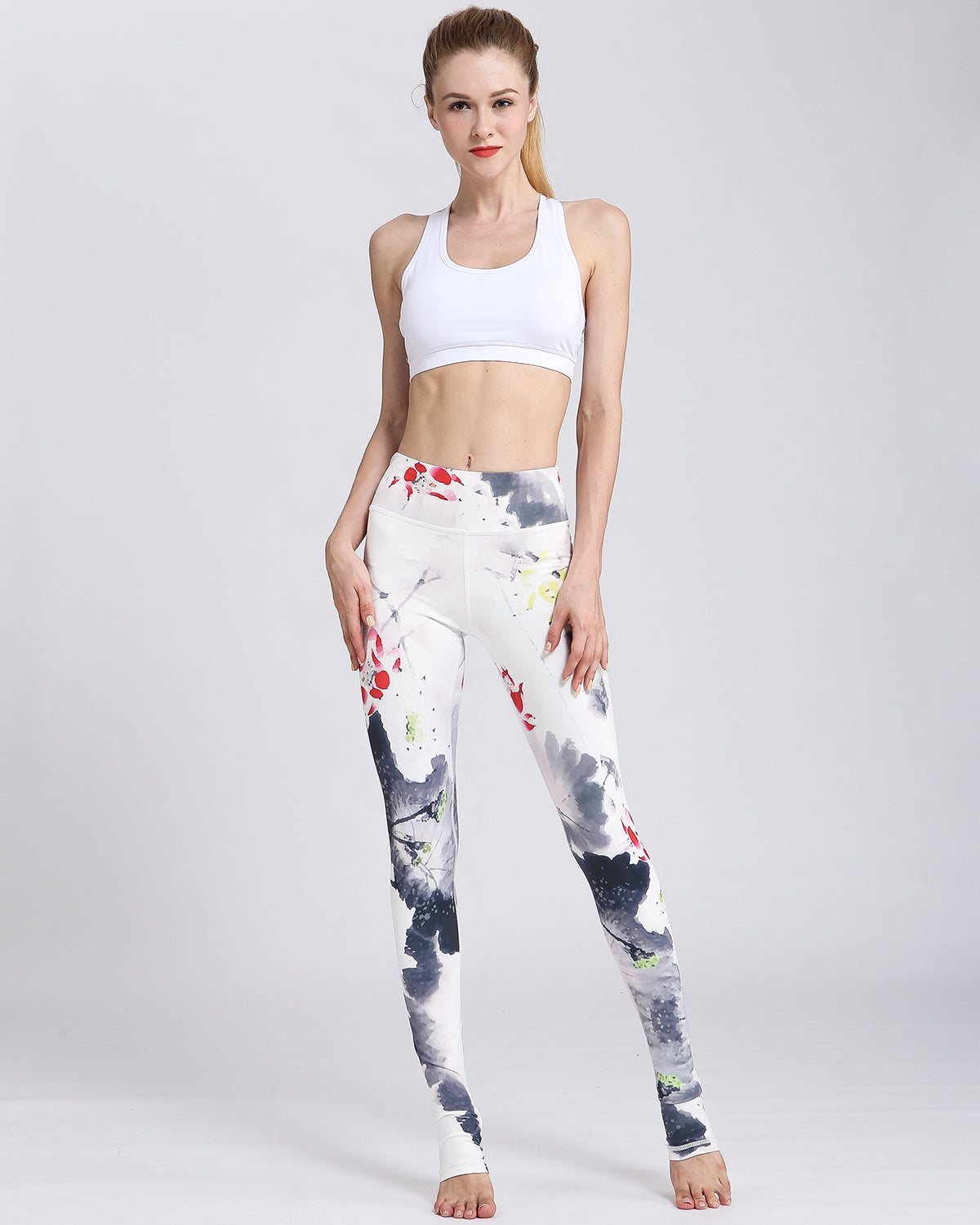 Damskie Legginsy Sportowe Z Wysokim Stanem I Nadrukiem Kwiatowym