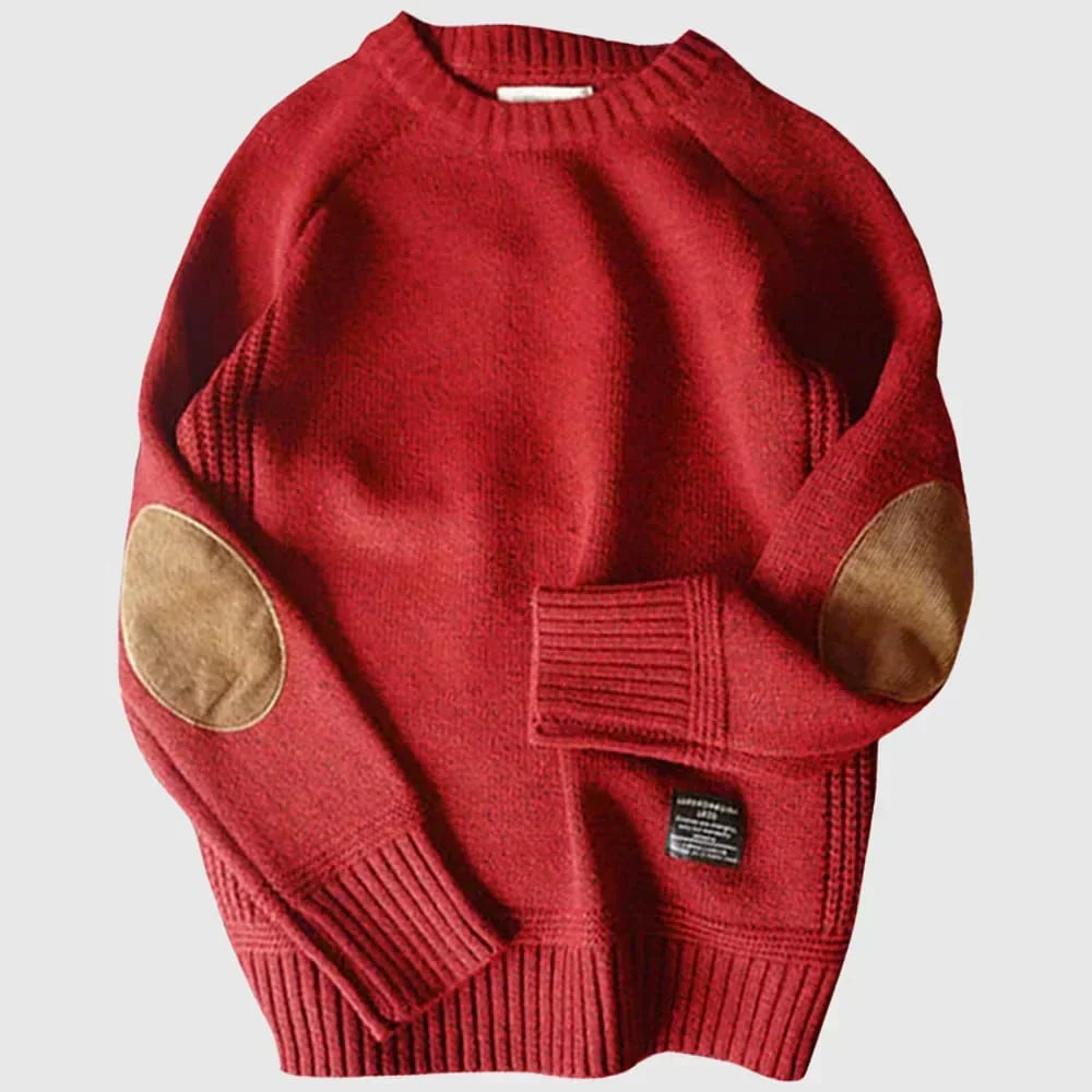 Męski Sweter Z Dzianiny Alpejskich Z Prążkowanym Kołnierzem I Wzorem