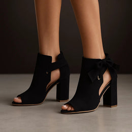 Damskie Buty Na Obcasie Typu Peep-Toe Z Klockowym Obcasem I Kokardką