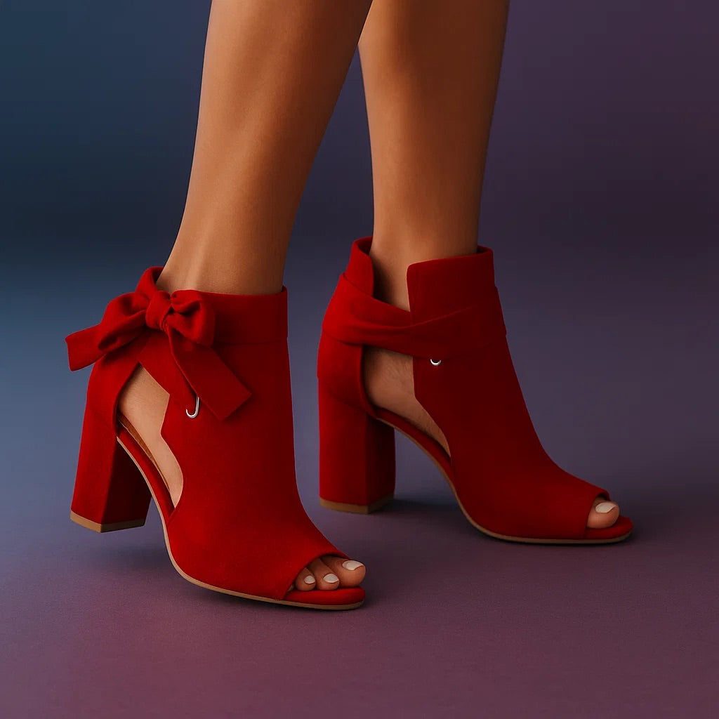 Damskie Buty Na Obcasie Typu Peep-Toe Z Klockowym Obcasem I Kokardką