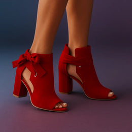 Damskie Buty Na Obcasie Typu Peep-Toe Z Klockowym Obcasem I Kokardką