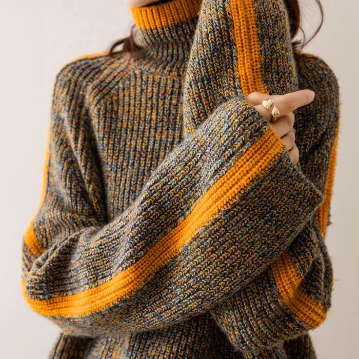 Damski Sweter Golf Miękka Dzianina Luźny Krój