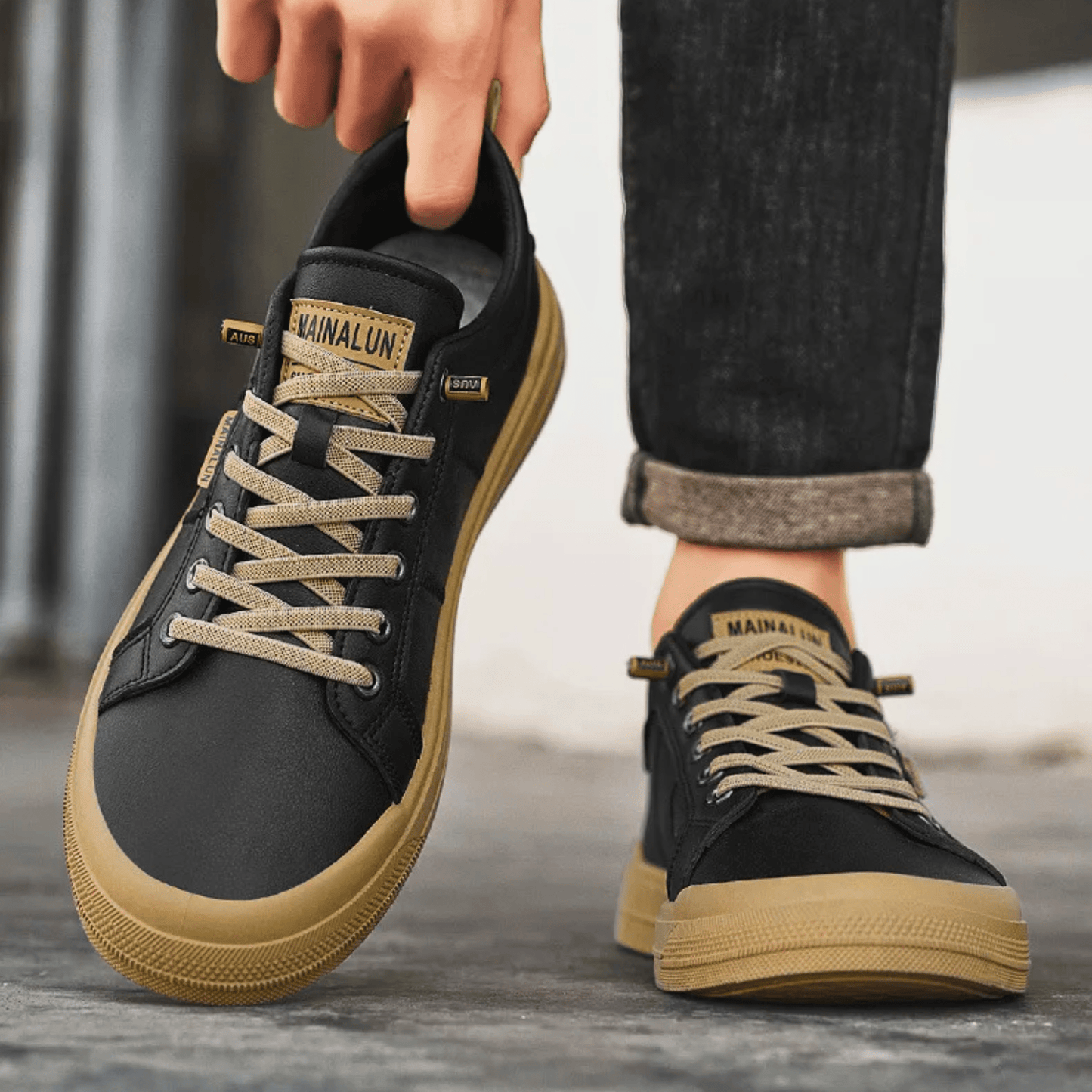 Męskie Sneakersy Niskie Lekkie z Wkładką Amortyzującą i Wzmocnionymi Szwami